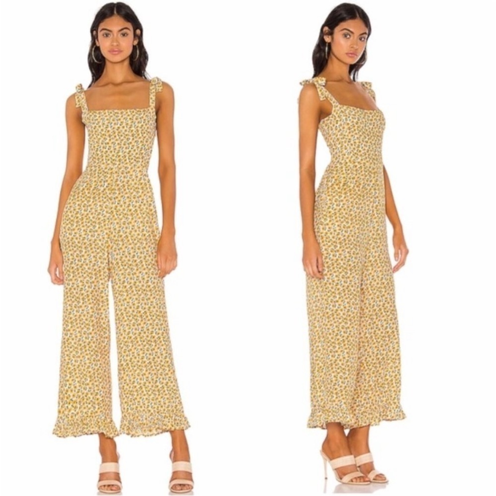 Faithfull the Brand Frankie Yellow Floral Jumpsuit Sz 4‎ Small Sunflower Print